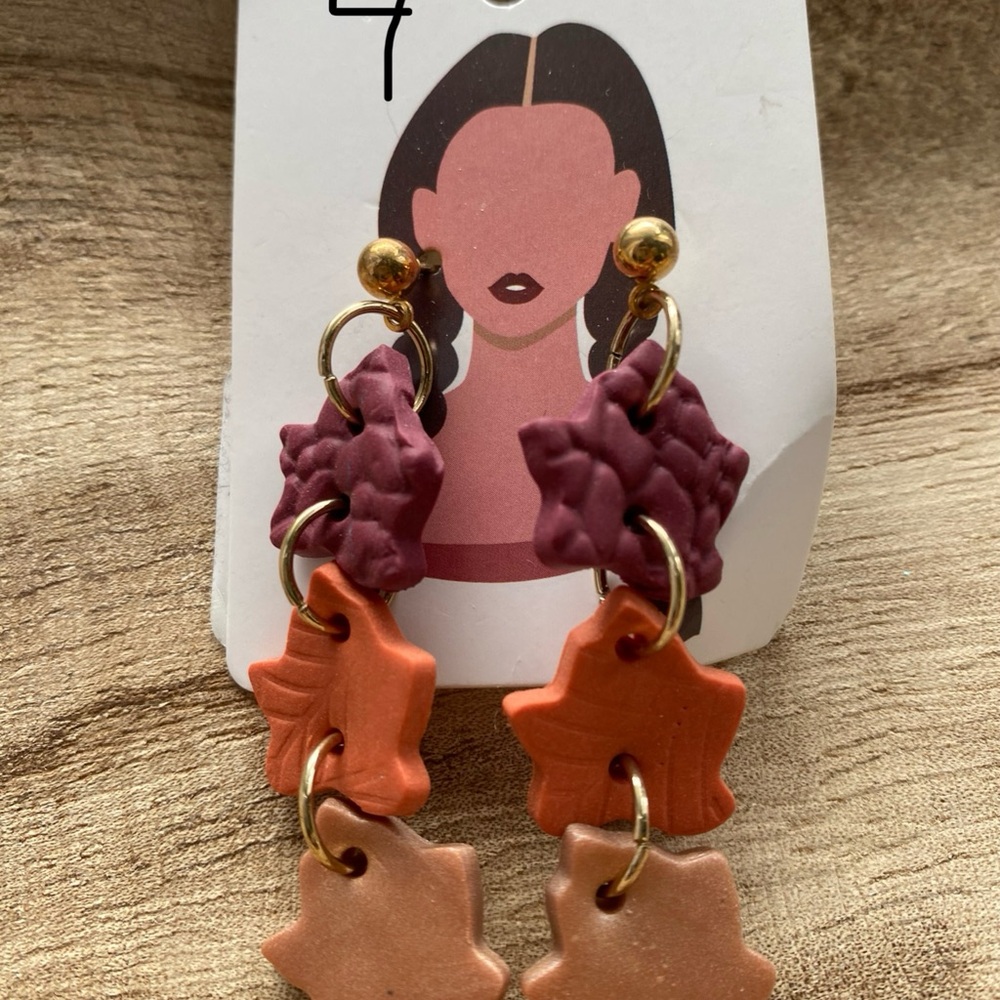 Colorful Clay Fall Leaf Dangle Earrings